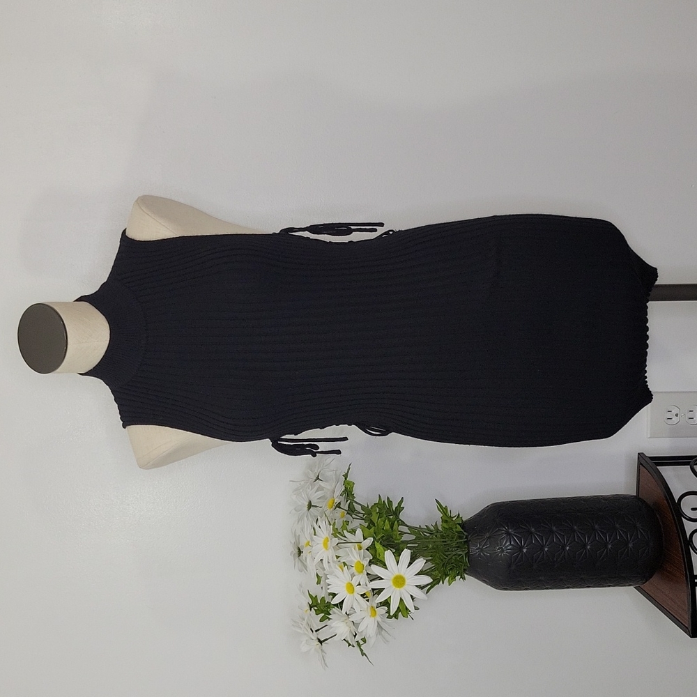 Forever 21 Black Ribbed Mock Turtleneck Dress SZ M